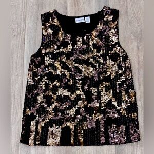 Chico's Black and Metallic Bronze Sequin Tank Top